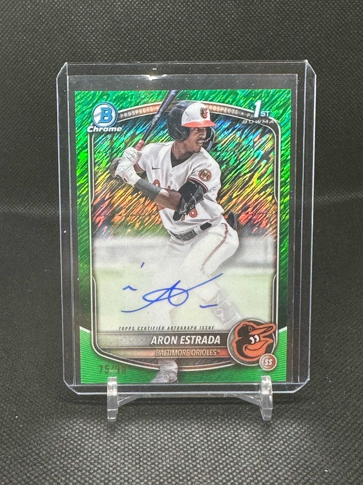 2025 Bowman Chrome Aron Estrada Auto /99 1st Green Shimmer #CPA-AES Orioles
