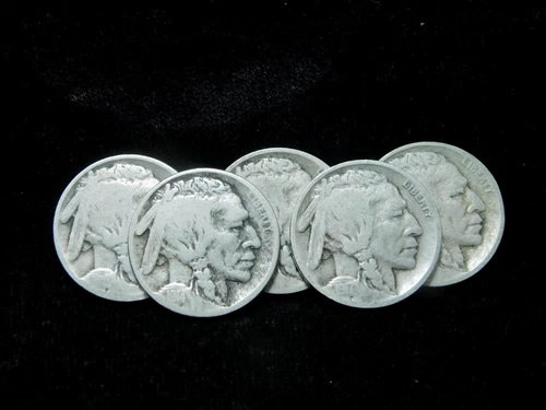1914-D, 1915-D, 1917-D, 1918-D, & 1919-D 5c Buffalo Nickel Lot