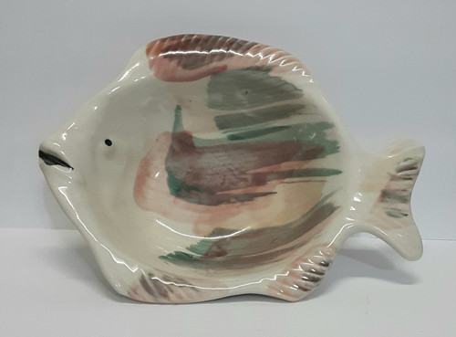 Hand Painted Signed Ceramic Fish-Shaped Decorative Bowl Glossy Finish