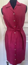 Pink Talbots Sleeveless Irish Linen Button Up Shirt Dress With Pockets