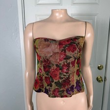 Vintage y2K Victoria's Secret Bustier Top M Floral Strapless Boned Satin B27