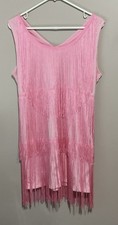 Pink Sleeveless Flapper Gatsby Dress Fringe XL New