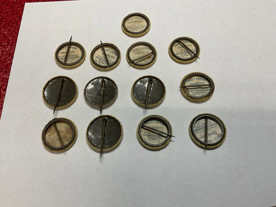 Lote de 13 prendedores de celuloide de cigarrillos caporales dulces de colección de 1900 Tobacciana antigua Foto 2 de 2