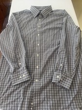 Stafford Easy Care Broadcloth Men s Gray Stripe Button Down 17 1/2 34-35 Fitted