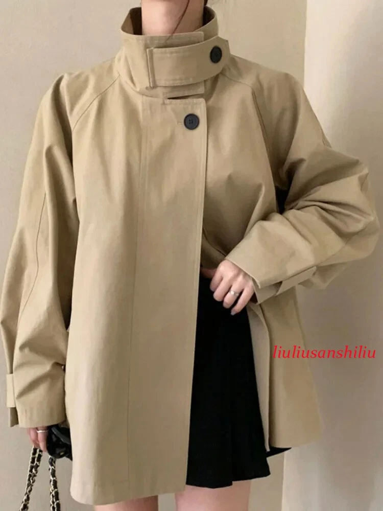 Jackets Women Vintage Stand Collar Windbreaker Autumn Casual Coats