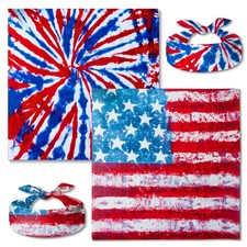 2 Pcs Memorial Day Patriotic Bandanas American Flag Bandanas Multi-Purpose Co...