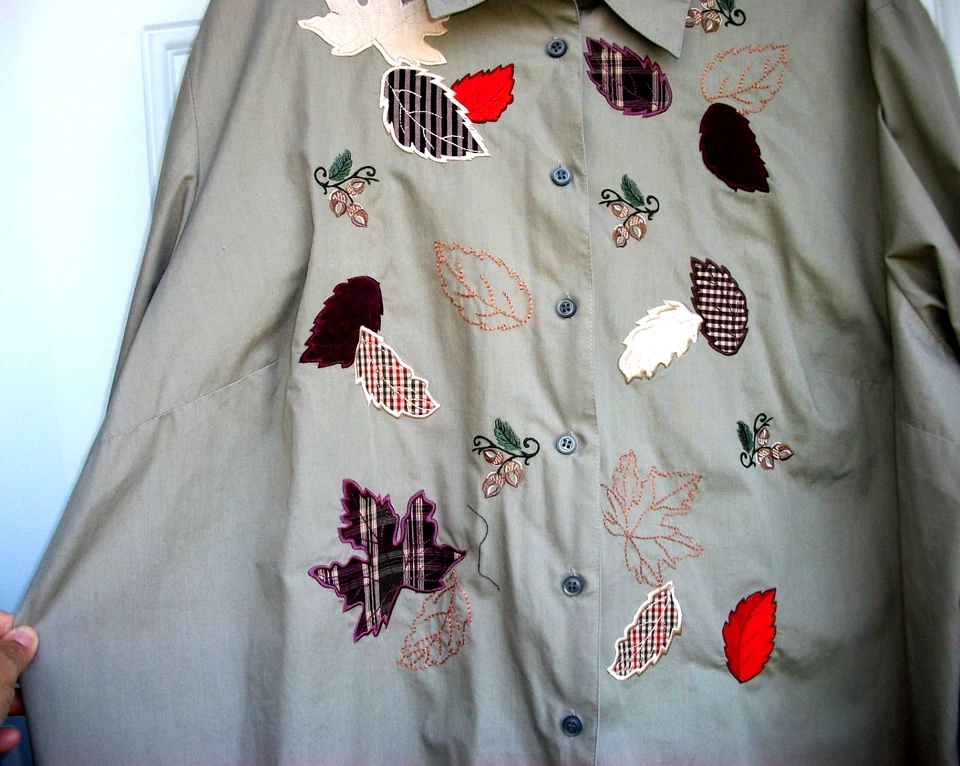 Camisa Bordada De Colección Y2K Karen Scott Hojas de Otoño BELLOTAS Otoño OCTUBRE ¿MÁS 3X? Foto 4 de 4