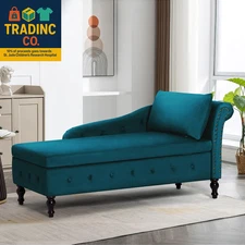 Upholstered Chaise Lounge with Right Armrest & Lumbar Pillow,Button Tufted Loung