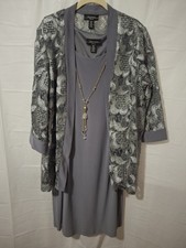 R M Richards Womens Silver Metallic-Trim Necklace Dress And Jacket Set Size 16