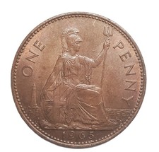 1965 UK Great Britain Large One Penny Bronze Queen Elizabeth II Free Shipping