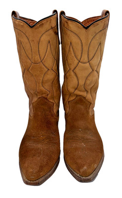 Vtg Rough Out Suede Rodeo Cowboy Boots 8 D USA Tan Edgy Cowboy Rocker Ranch Boho