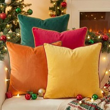 Set of 4 Velvet Throw Pillow Covers 18x18, Soft Colorful Accent Decorative Co...