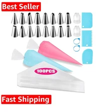 Piping Bags and Tips Set, Cakes Decorating Supplies Kit with 100pcs 12 Inch P...