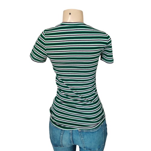 J Crew T-Shirt Womens Size Extra Small Green Blue White Striped Perfect Fit Tee  - Picture 2 of 11