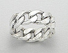 Solid Sterling Silver Link Chain Wedding Band Ring 8mm Wide 8.5g Size 10