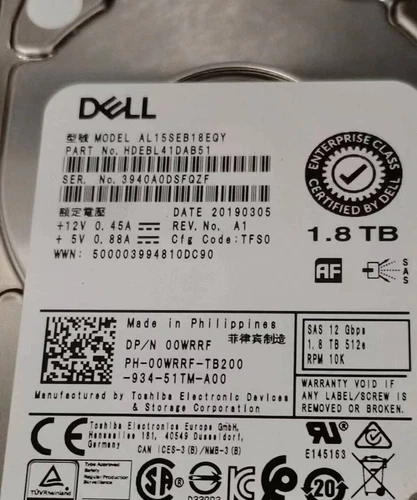 For Dell 0WRRF 1.8TB 10K 12Gbps SAS 2.5'' 512e HDD 00WRRF 00WRRF Hard Drive - Afbeelding 2 van 4