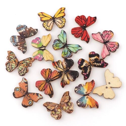 50 Stück Holzknöpfe Schmetterlinge Buttons Nähen Kleidung Deko Basteln 25x18 - Bild 1 von 4