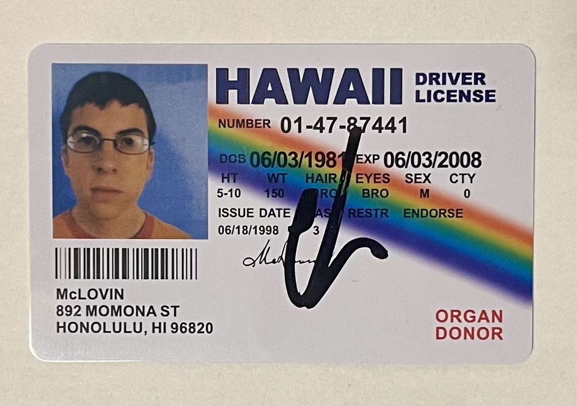 CHRISTOPHER MINTZ PLASSE SIGNED MCLOVIN ID MOVIE PROP SUPERBAD