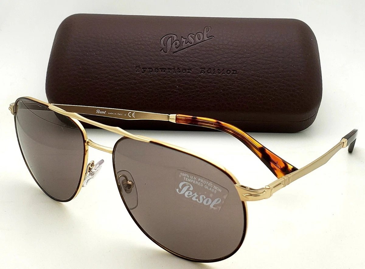 New PERSOL Aviator Sunglasses 2455-S 1075/R5 Tortoise & Gold Frames Blue  Lenses