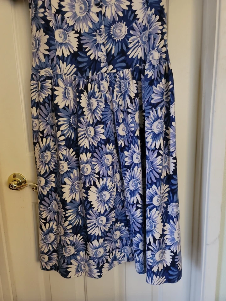 复古 ADRIENNE VITTADINI 100% 棉花卉蓝色垂腰连衣裙 - 12 码 — 第 4/4 张图片