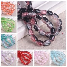 30pcs Colorful Crackle Crystal Glass 10x8mm Oval Cylinder Shape Loose Beads Lot