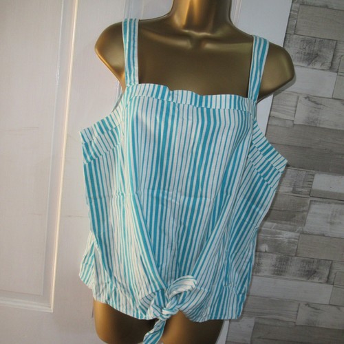 TU ● size 14 ● blue white striped linen viscose strappy blouse vest top womens - Picture 3 of 6