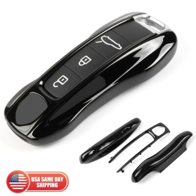 3pcs Set 17-24 Porsche Panamera Cayenne Black Key Fob Side Shell Protect Cover