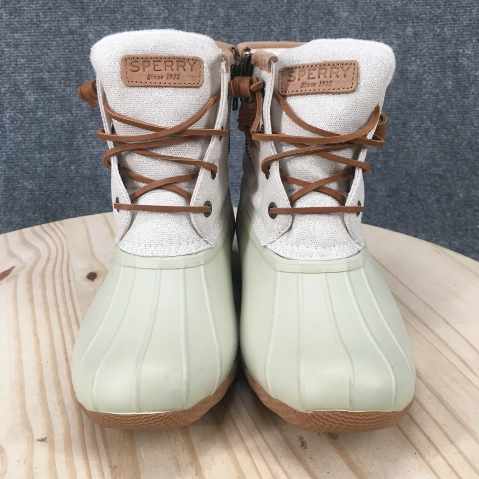 Botas de lluvia Sperry de agua salada para mujer 8 M beige goma con cordones metálicos STS83234 Foto 4 de 4