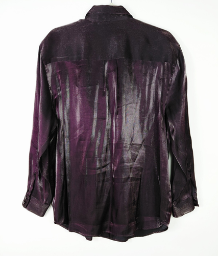 Women's Satin Shimmer Blouse Sz L Egg Plant Purple Office Night Formal - Picture 5 of 6