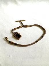 Victorian gold filled double albert pocket watch Chain T-bar dragon Head