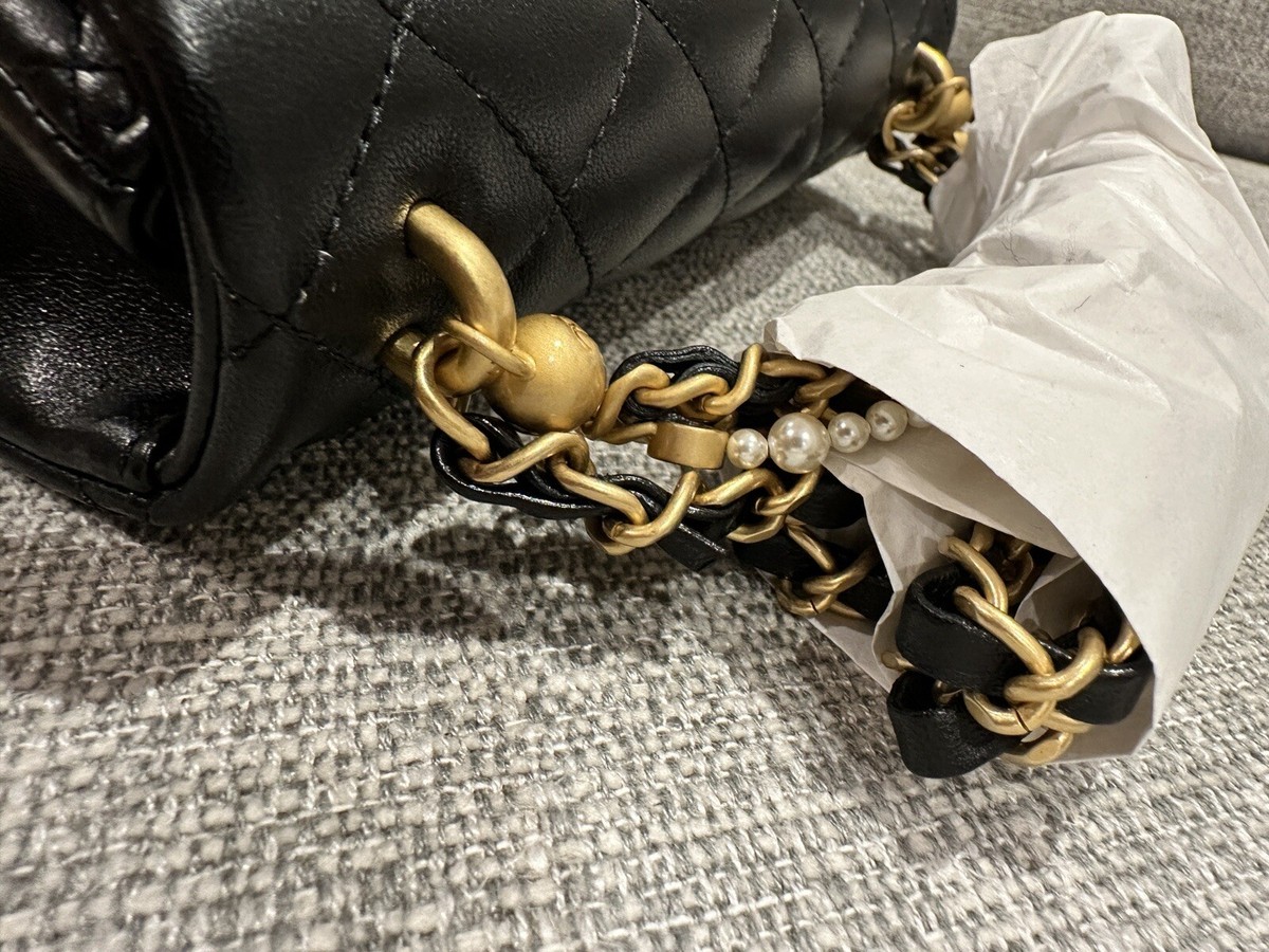 CHANEL 24P Black Mini Flap Bag with Pearls Gold Hardware - 2024