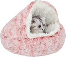 Dog Cat Bed Hooded Kitten Pet Cosy Cave Soft Calming Igloo Cozy Plush Faux Fur