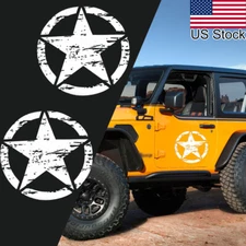 2x 20'' White Army Star Military Graphic Side Body Door Hood Vinyl Decal Sticker