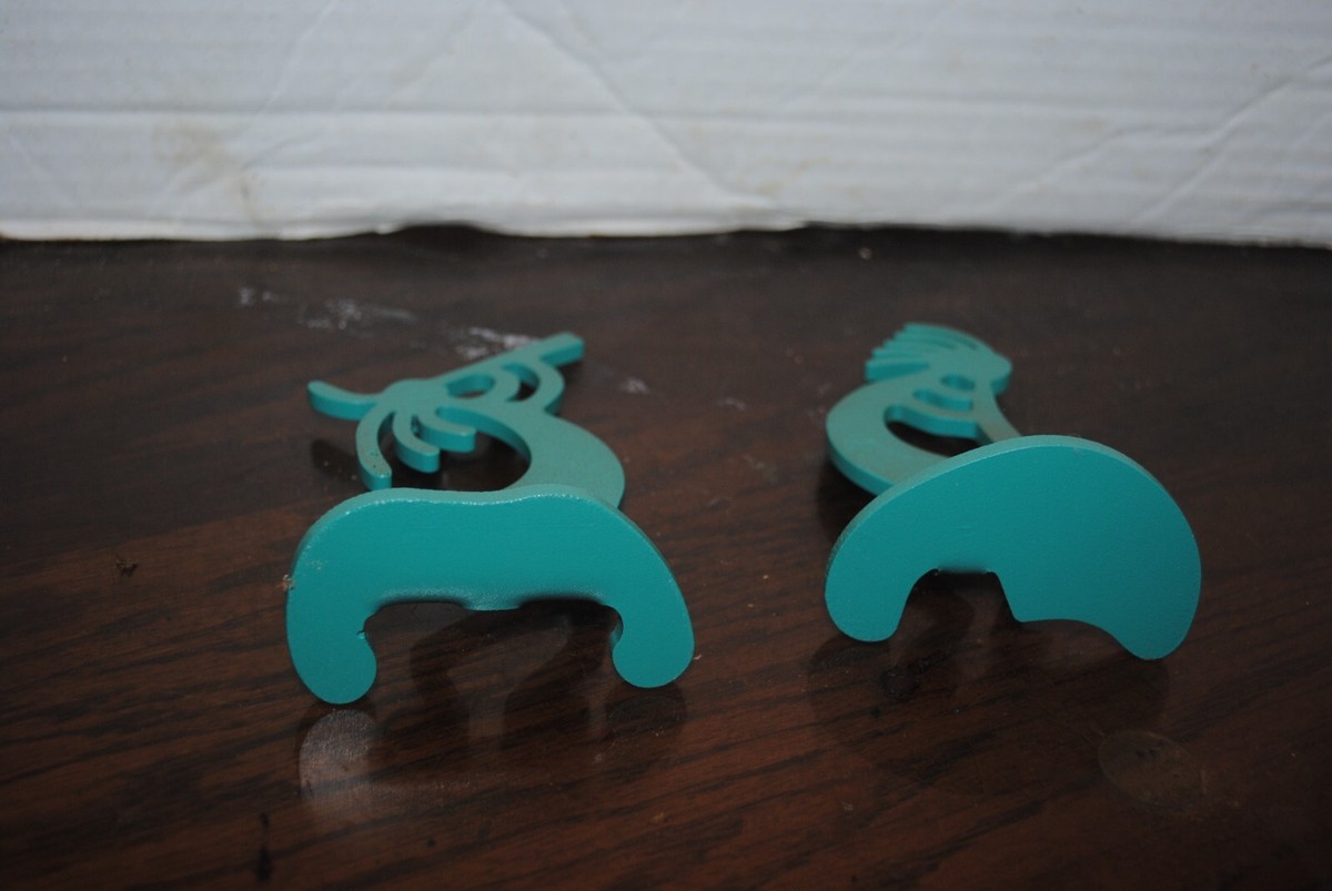 Two Metal Turquoise Green Kokopelli Fertility Indian Dancers Two Metal Turquoise Green Kokopelli Fertility Indian Dancers