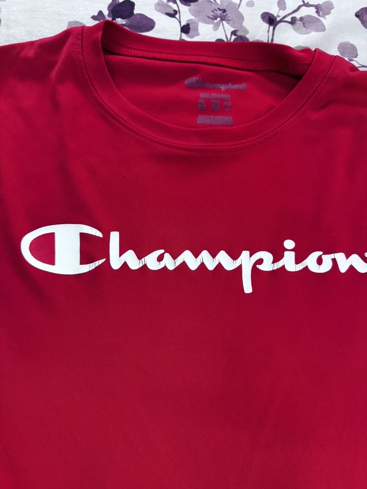 Champion Logo Shirt  Red Youth Size  X Large Long Sleeve Crewneck Polyester - Image 2 of 4