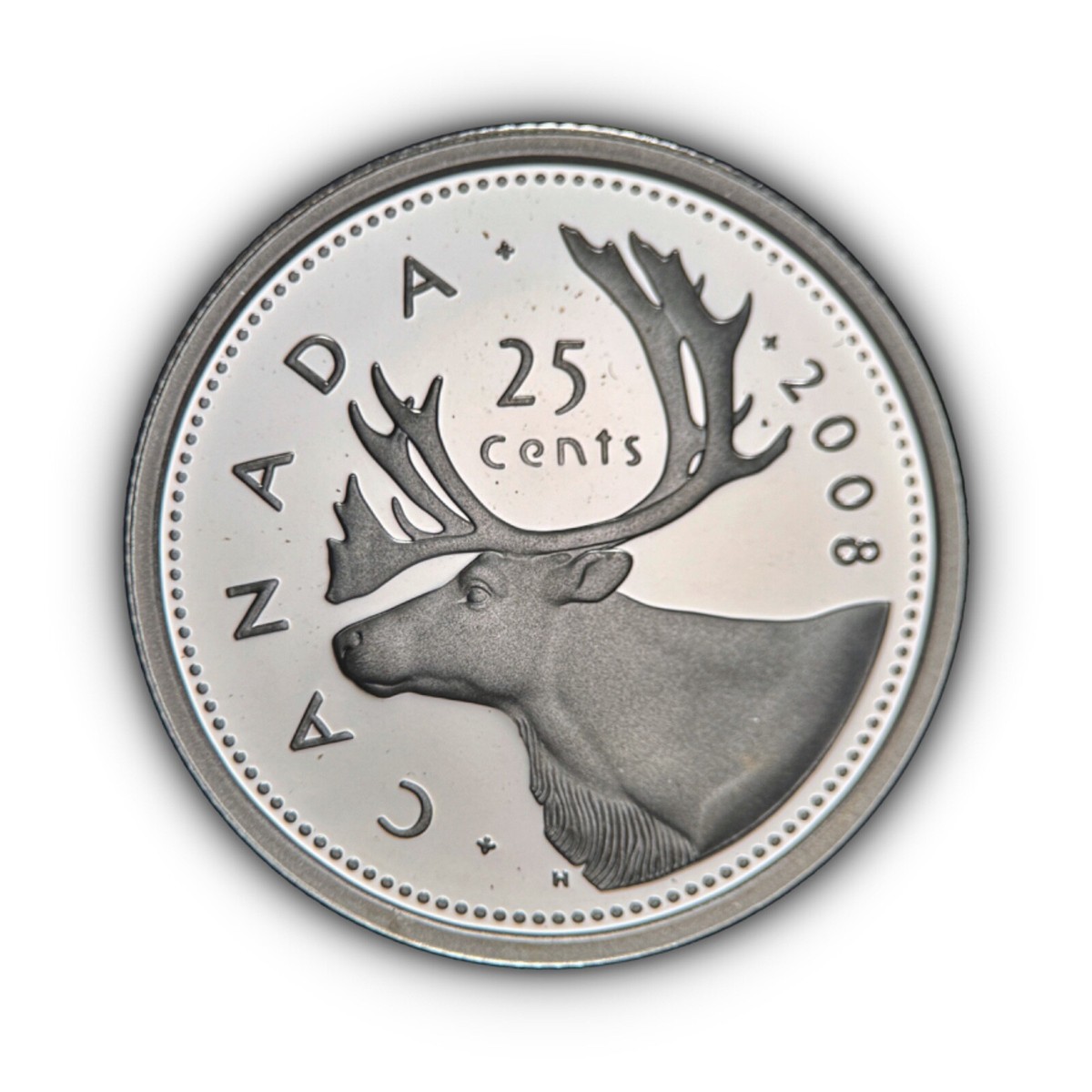 CANADA. 2008, 25 Cents, Silver - QEII, Caribou, Reindeer, Frosted