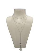 Express Women's Silver Plated Multi Layered Lariat Tassel CZ Necklace NWT
