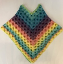 Handmade 70's Boho Crocheted Poncho Rainbow Granny Hippie Cottagecore Small