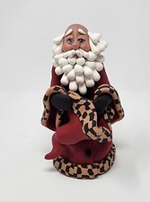 Vintage Folk Art Handmade Clay Santa Claus Figurine 6" Tall Artist Signed