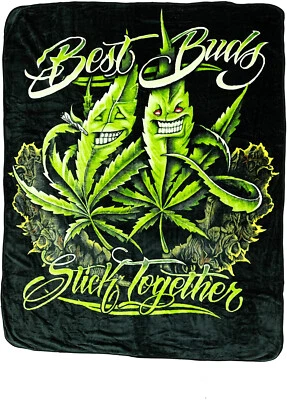 JPI Marijuana Pot Leaf Plush Queen Size Blanket - Extremely Soft - Machine Washable