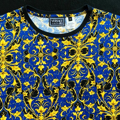VERSACE CLASSIC V2 royal blue black & gold cotton t-shirt Baroque
