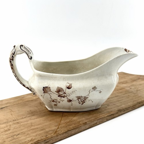 Antique Smith Ford & Jones Lucerno Gravy Boat Brown Transferware Exc