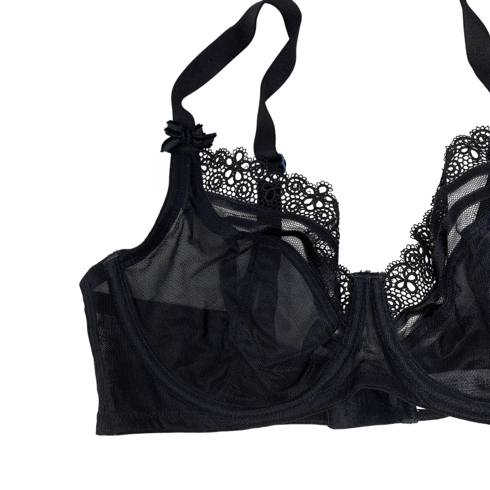 Wacoal Delicate Notion Sheer Lace Trimmed Bra Womens Sz 34D Black 855162 - Image 2 of 4