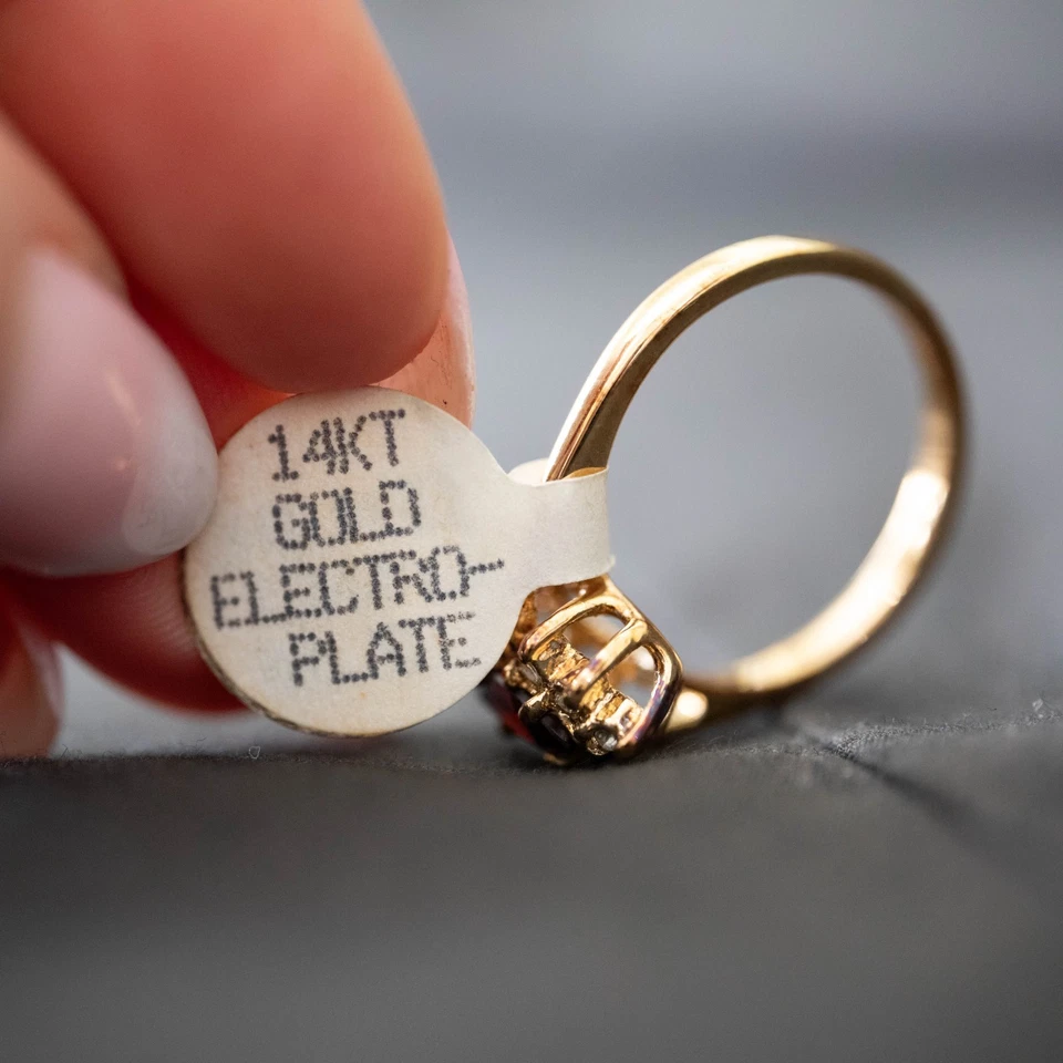 💎Anillo Granate Chapado en Oro 14K Vintage Talla 10 Marquesa Racimo Cóctel Joyería Foto 4 de 4