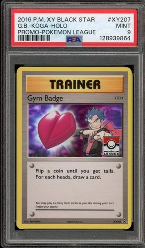 Pokemon Gym Badge Koga Pokemon League Black Star Holo Promo XY207 PSA 9 Mint