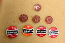8 items of HEINEKEN beer: 4 buttons 3 fullmetal badges 1 enamel badge