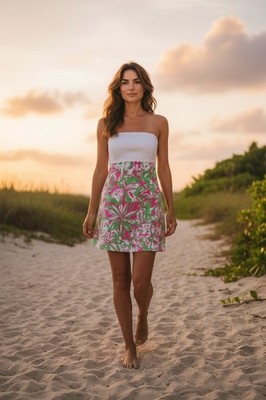 Lilly Pulitzer Vintage Strapless Dress With Zip & Back Tie White Textured Top 10