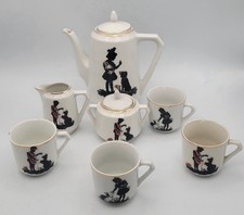 Bavaria German Child's Porcelain Tea Set Silhouette Boy  Girl W/Dog And Bunny