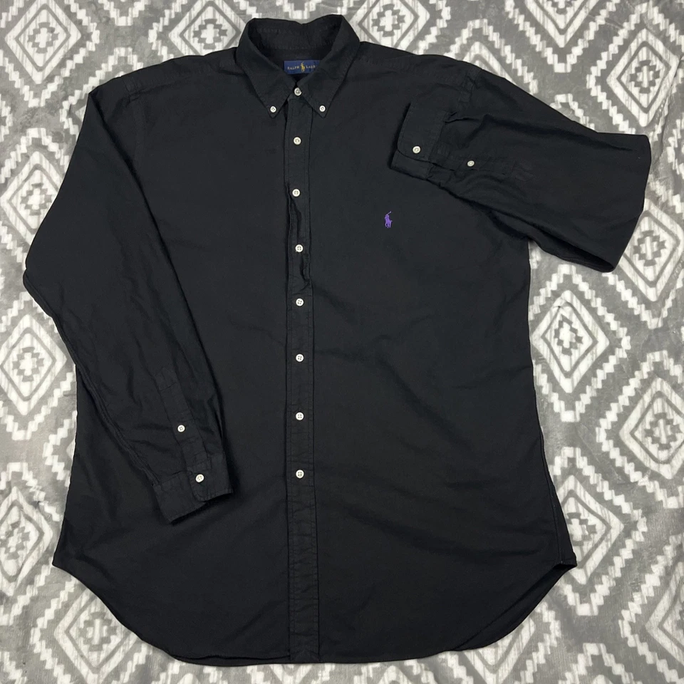 Camisa masculina Ralph Lauren XLT preta sólida com botões manga longa grande e alta - Imagem 2 de 4