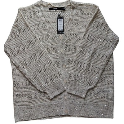 Vero Moda Cardigan Gr. M (46/48)  Leilani  Beige Silber Pailletten